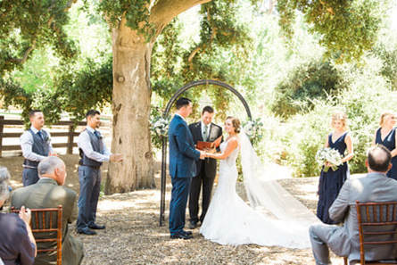 Just a small private wedding ceremony under an arch .