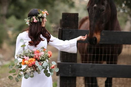 Boho Bride and her horse at a private venue