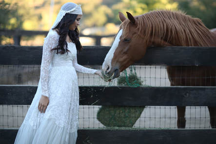 Vintage bride with her horse.
