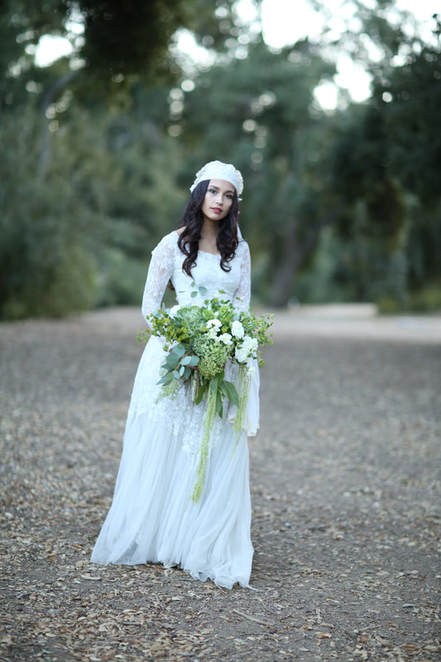 Bride in a vintage wedding dress.